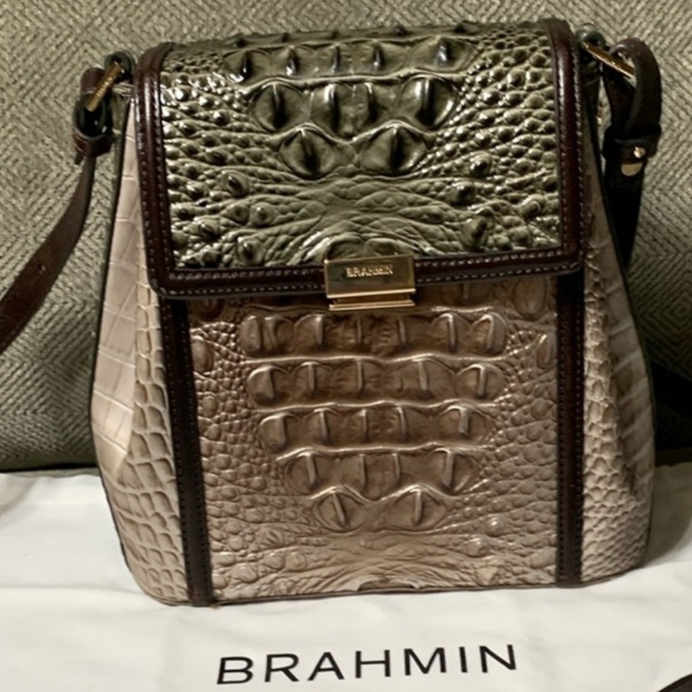 Brahmin Olive and Tan Crocodile Embossed Women's Bag